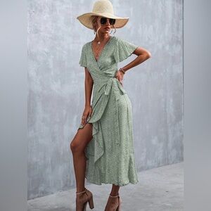 Elegant Green Wrap Dress